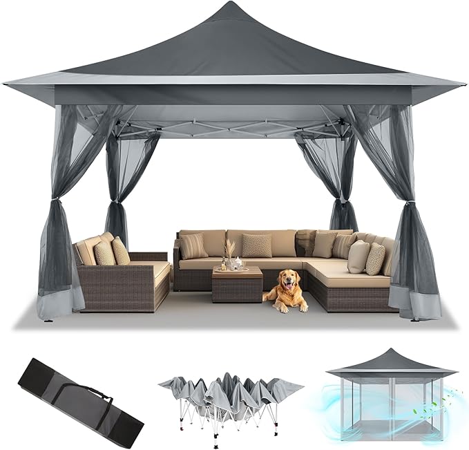 COBIZI 12x12 Pop Up Gazebo On Clearance Canopy Tent Easy Up Outdoor Gazebo Waterproof Upgrade with Mosquito Nettings and Carry Bag for Patio Garden Lawn