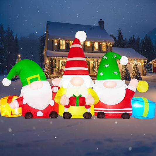 Danxilu 6 FT Christmas Inflatable 3 Gnomes Outdoor Decoration Blow Up Gnomes with Gift Boxes & Star Built-in LEDs Christmas Inflatable Yard Decorations for Outside Holiday Patio Garden Party