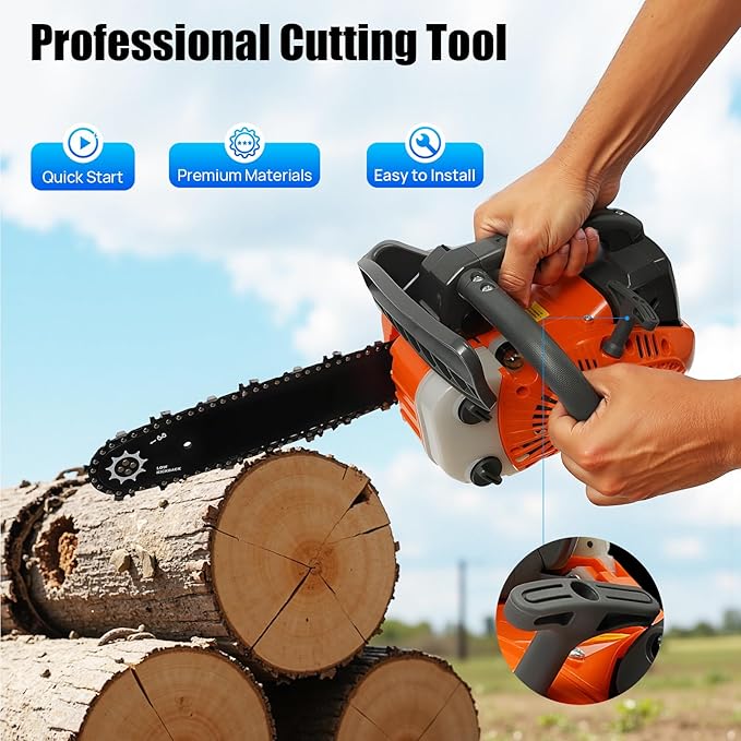 12 Inch Gas Chainsaw 25.4CC 900W Petrol Chainsaw 2-Stroke Gass Chain Saws, Engine Chain Saw Set Gas Chainsaws for Cutting Wood Outdoor Home Farm Us (Red)