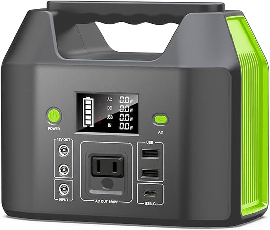 SinKeu Portable Power Station, 122.8Wh LiFePO4 Battery with 150W Output, 38,400mAh Laptop Power Bank Station for Outdoor Travel, Camping, Home, Emergency-Green