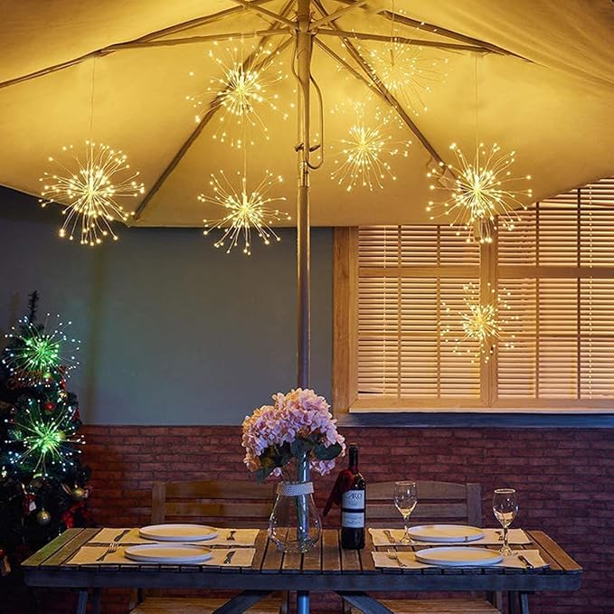 8 Pcs Total 800 LED Firework Copper Wire Lights, 8 Modes Fairy Twinkle Lights Plug in String Lights 1M/3.3FT Spacing Starburst Lights with Sagging Wire and Remote Control(Warm White)