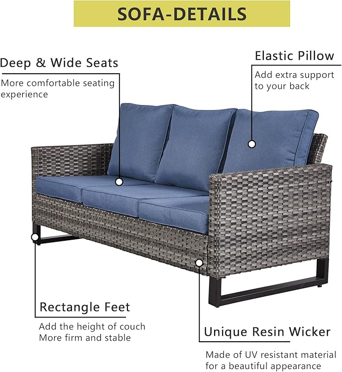 HUMMUH 7 Piece Patio Furniture Set with Fire Pit Table 41in 55,000 BTU,Wicker Outdoor Conversation Sets - Outdoor Chairs Set of 2 Patio Sofa for Porch,Garden,Backyard