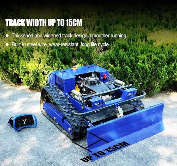 Remote Control Lawn Mower with Snow Plow,4WD Oil-Electric Hybrid Crawler Track Mower,1.1-5.9 Inch Cutting Height Professional Landscape and Estate Mower for 100% Slope(45°) Large Turf Grass Cutting