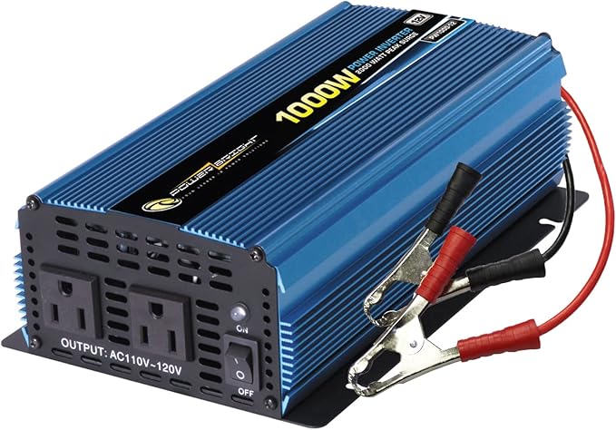PowerBright 1000W Power Inverter DC 12V to 120V AC Car Inverter Power Converter with Dual 120 Volt AC Outlets. Easy to Install, Automotive Back Up Power Supply for Televisions, Blenders, Power Tools