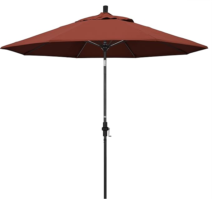 California Umbrella 9' Round Aluminum Pole Fiberglass Rib Market Umbrella, Crank Lift, Collar Tilt, Black Pole, Sunbrella Spectrum Mist