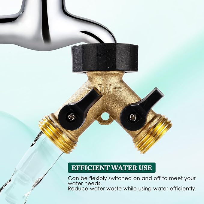 Dalmbox Garden Hose Splitter 2 Way, Y Connector Brass Garden Hose Adapter, Water Hose Splitter, Double Shut Off Valve, Includes 5 Rubber Washers & Teflon Tape(2 pack)