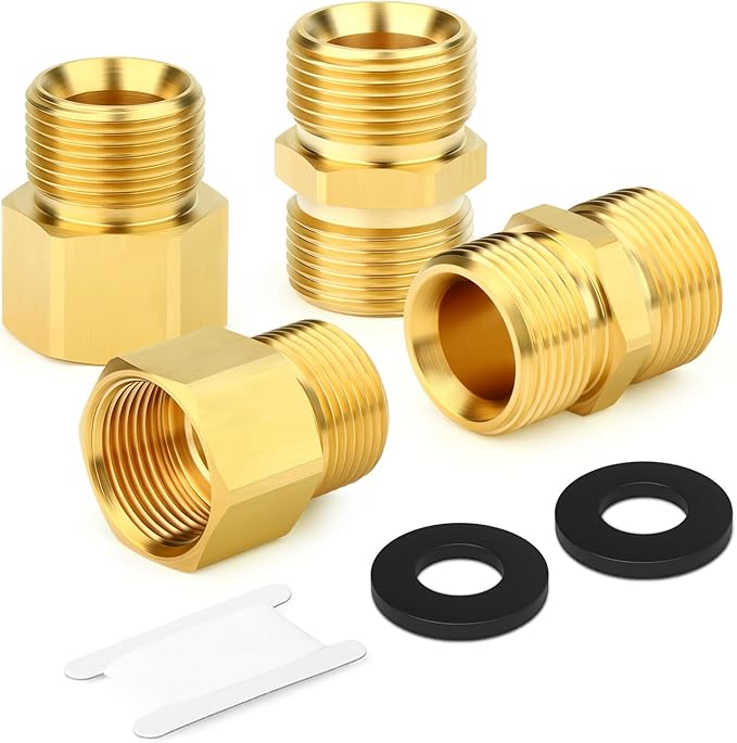 GASHER 4Pcs Brass M22 Pressure Washer Fitting,M22-14mm Male x M22-14mm Female And M22-14mm MaleThread Fittings,For Pressure Washer Hose