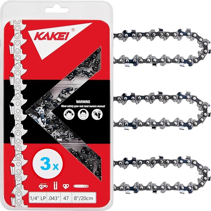 KAKEI 8 Inch Chainsaw Chain 1/4" Pitch .043" Gauge 47 Drive Links Pole Saw Chain (3 Chains) - Semi Chisel
