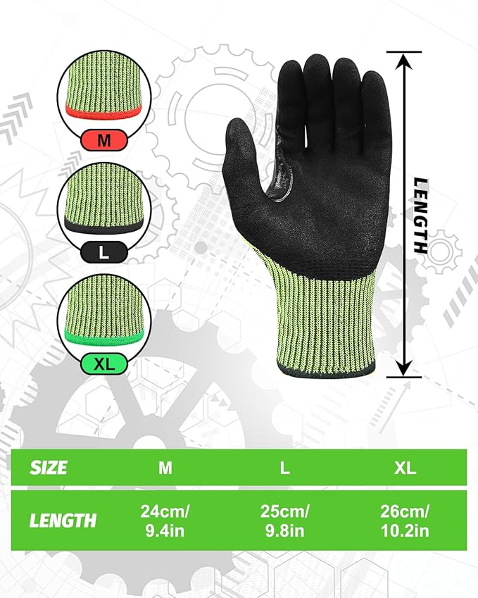 A7 Cut Resistant Work Gloves, 3 Pairs Nitrile Coated Cutting Glove for Woodworking,Construction,Fishing,Metalwork