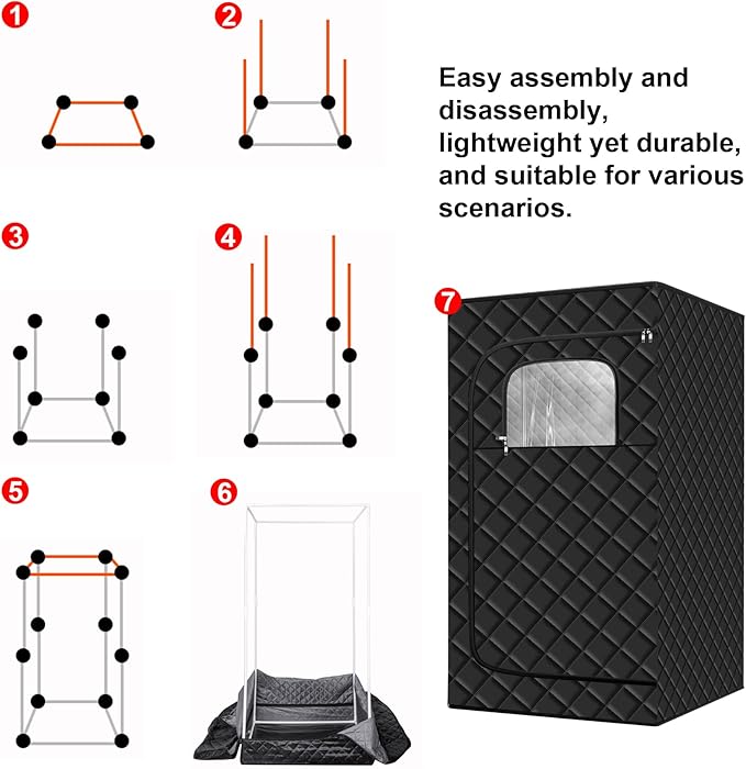 Far Infrared Home Dry Sauna Box 1-2 Person, Portable Personal Full Body Indoor Sauna for Relaxation with 1500W 110V Electric Heater,2 Folding Chair, 47.2 x 35.4 x 70.9 inches Black
