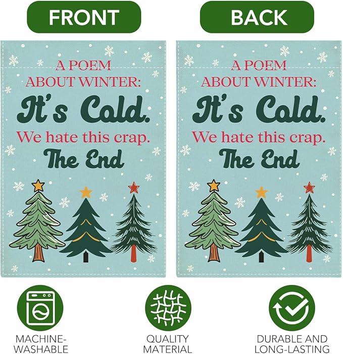 Funny Winter Garden Flag Home Farmhouse Holiday Outside Outdoor Snowflakes Christmas Trees Lawn Decorations Yard Flag Double Sided 12x18 Inch