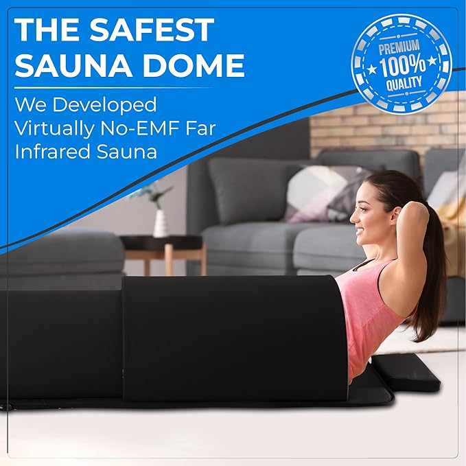 Golden Wave Far Infrared Sauna Dome, with 360° Body Coverage, Professional Home Spa Zero-EMF Unit with Therapeutic Stones, Single Person Use, Black