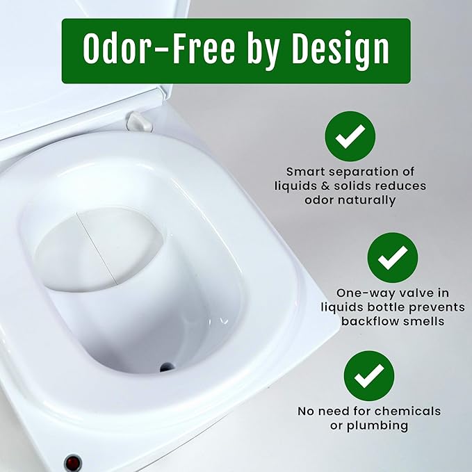 Cuddy Lite Portable Compost Toilet – for Camping, RVs, Campervans, Boats & Tiny Houses – LED Full Indicator, Liquid-Diverting, Separating, Solids Cover, Easy Clean – Portable & Compact