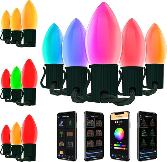 Smart C9 LED Christmas Lights Outdoor, 66FT 100 LED Vintage RGB String Lights with Bluetooth App Control, Music Sync, 105 Modes, IP65 Waterproof for Christmas, Party, Garden, Patio, Commercial Decor