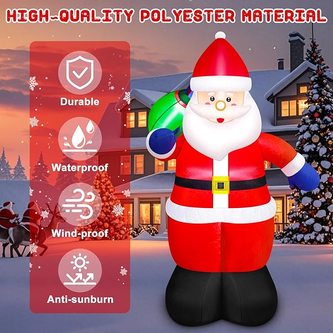 Danxilu 5FT Christmas Inflatable Santa Outdoor Decorations- Blow Up Santa Claus with Gift Bag Built-in LEDs Lighted Decor for Yard Garden Lawn Porch Xmas Holiday Party