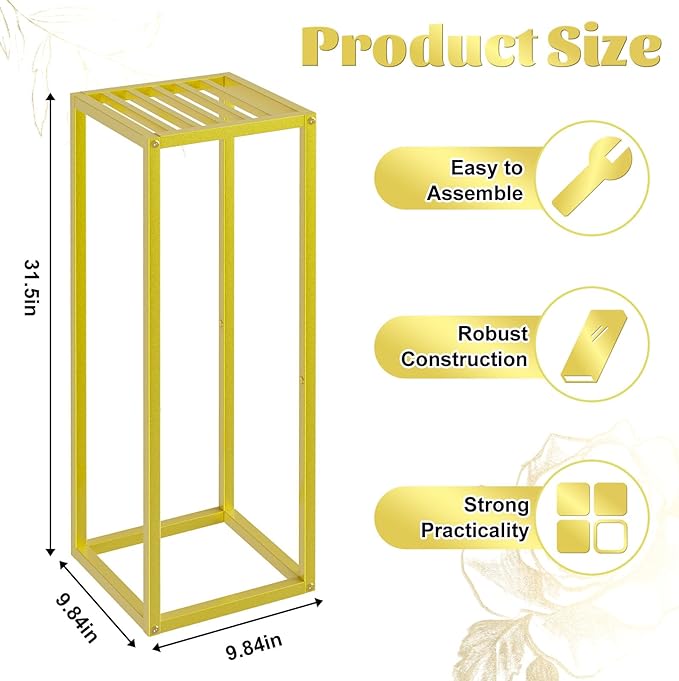 Gold Cylinder Stands for Party,2pcs Wedding flower stand,Metal Square Pedestal Stand for Display plant Parties Birthday Decor,31.5 Inch