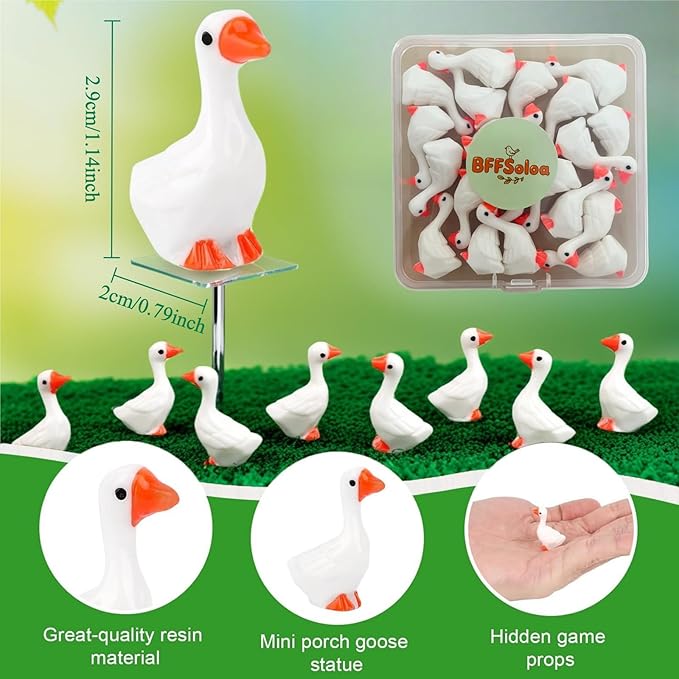 20 Pcs Rubber Goose Decoration, Vintage Style Resin Figurine for Porch, Lawn, Desk Top Ornament, Funny Farm Animal Decor