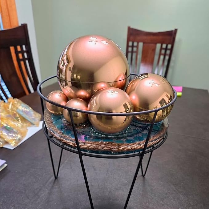 Nerien Gazing Ball, Stainless Steel Garden Mirror Globe, Polished Ornament Sphere, Hollow Floating Reflective Hemisphere, for Home Outdoor Pond Housewarming Swimming Pool Decoration, Rose Gold, 5Pcs
