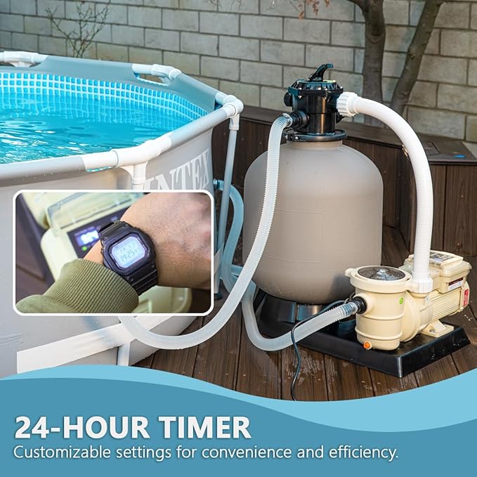 XtremepowerUS 1.5HP Variable Speed Whisper Above Ground Swimming Pool Pump, 1.5" Fitting Adapter High-Flow 3-Speed, Timer LCD Panel, 115/230V