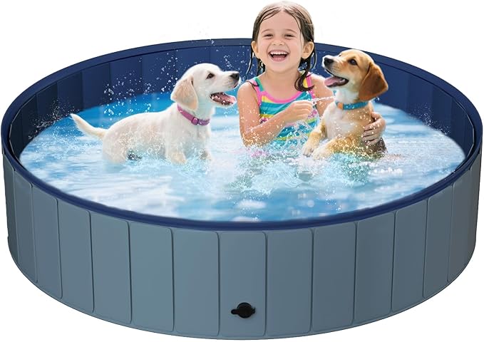 UCCY Foldable Dog Pool for Large Dogs Hard Plastic Kiddie Swimming Pool Non-Slip Portable Dog Bathtubs Collapsible Multi-Use Whelping Box Ball Pit Outdoor Pool for Backyard Duck Pond Grey XL-63"x12"