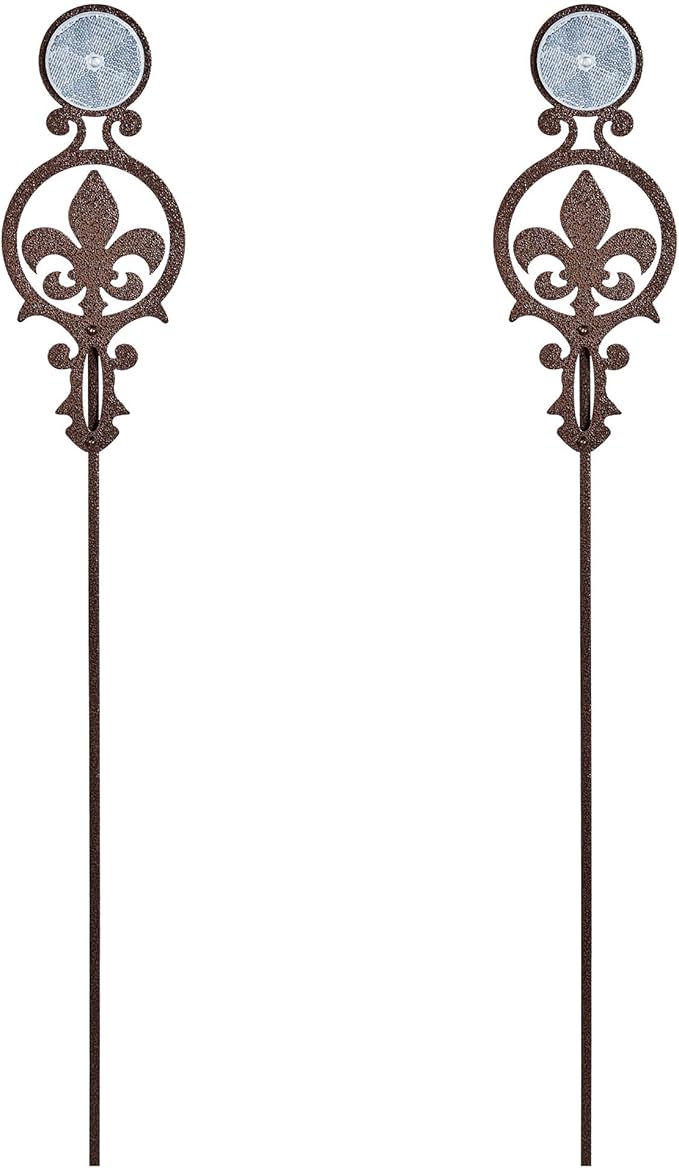 Touch of Class Pathways Reflective Driveway Marker Stake Set of Two for Outdoor Use | Fleur-de-Lis Emblem Design | Personalized Tall Reflector Set of 2 | Weathered Bronze Durable Finish