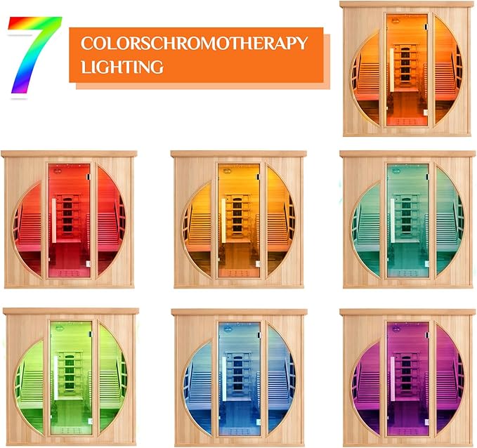 Smartmak Full Spectrum Infrared 2 Person Sauna Room for Home, Red Light Therapy Luxury Recliner Wood Indoor Saunas, Canadian Hemlock Dry Spa Room, 3400W with 10 Heaters, Speakers, Lights, Oxygen Bar