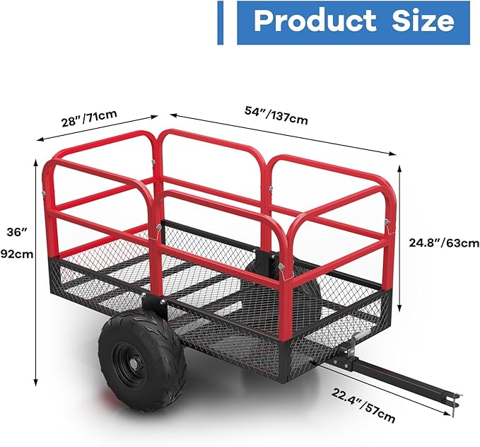 1700 LBS Steel ATV UTV Trailer Tow Behind Dump Cart, Heavy Duty Pull Behind Utility Dump Trailer for Lawn Mower Trailer Tractor Garden Yard with Removable Rear Panel