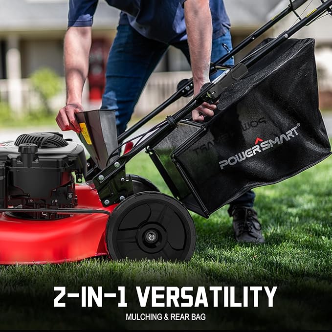 PowerSmart Self Propelled Gas Lawn Mower 22-Inch with 150cc Briggs and Stratton EX625 Engine, RWD Single-Speed 2-in-1 Mulch and Bagger, High Wheel B8622S