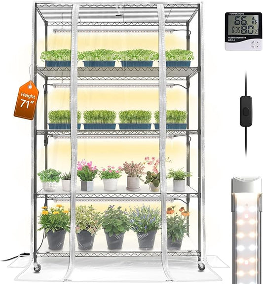 Bstrip Indoor Greenhouse with Grow Light, Plant Shelf with 4 Pack T8 Full Spectrum Plant Lights and cover, mini greenhouse for Indoor Plant, Seed Starting, Seed Tray, (47.2" L x 17.8" W x 71" H)