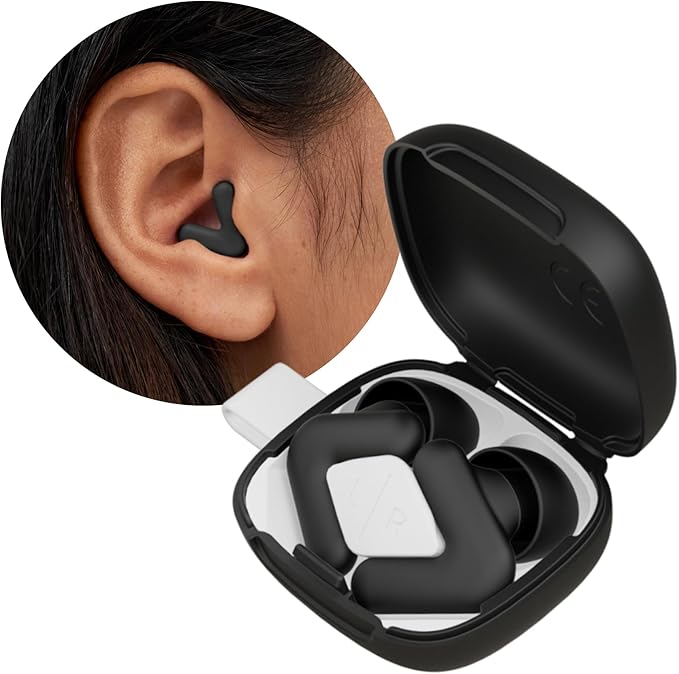 Alpine Silence Earplugs for Sleep, Focus & Travel - V-Shape Snug Fit & Soft Oval Tips – 4 Sizes XS/S/M/L - Comfortable, Reusable Hearing Protection - 22dB – Black