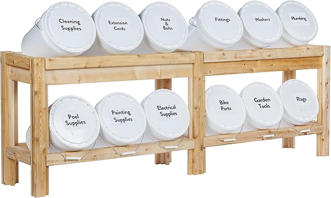 Greenes Fence Twelve Bucket Cedar Storage Shelves, 84 in. x 16 in. x 30 in. - Made in USA with North American Cedar