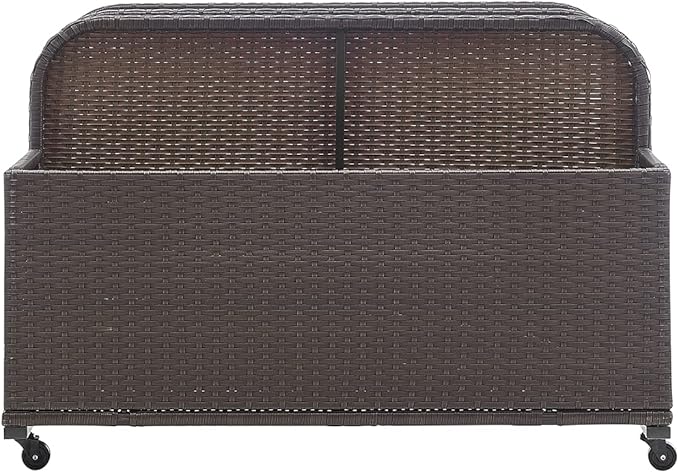 Barton Rolling Toy Caddy All-Wicker Outdoor Patio Furniture Organizer Wicker Box Float Deck Rolling Holder Bench