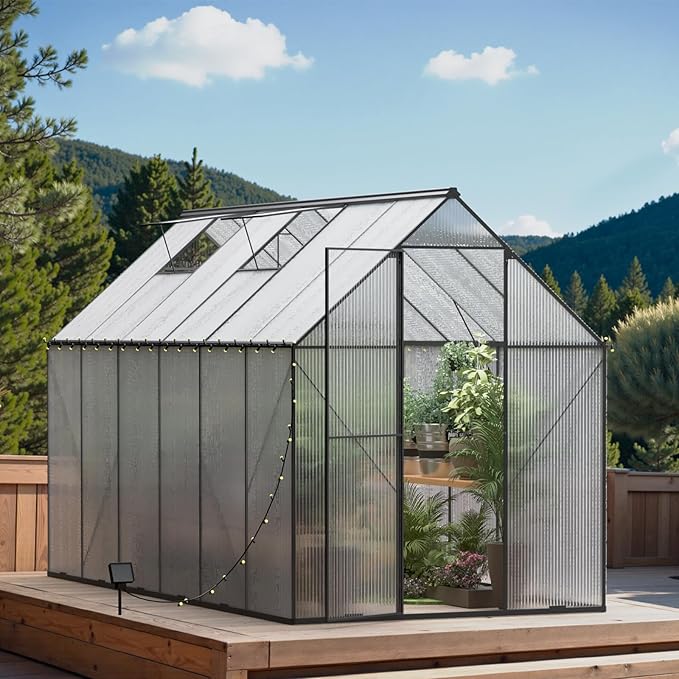 6X12 FT Greenhouses for Outdoors, Heavy Duty Polycarbonate Greenhouse, Large Walk-in Greenhouse with Roof Vent, Aluminum Hot House for Garden,Backyard