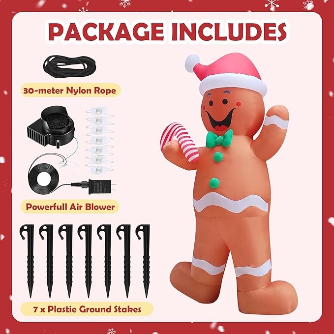 12ft Christmas Inflatable Decor Build-in LED Outdoor Decorations for Yard/Lawn/Garden (12ft Gingerbread Man)