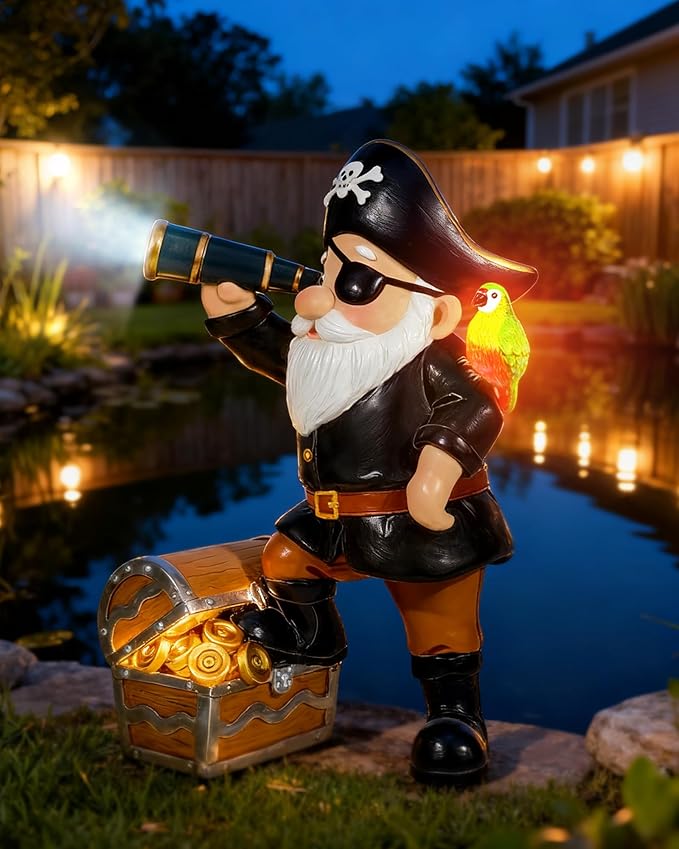 Solar Pirate Gnome Statue – Whimsical Outdoor Garden Decor for Yard, Patio, Lawn, Backyard – Ideal Gift for Women, Garden Lovers, Moms, Birthdays