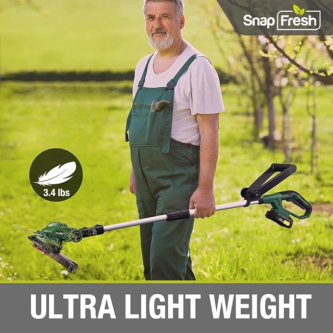 Electric Weed Wacker - SnapFresh 20V Cordless Weed Eater w/ 2.0Ah Battery & Fast Charger, Cordless Lawn Trimmer for Multi-Angle Cutting, Grass Edger for Garden & Yard