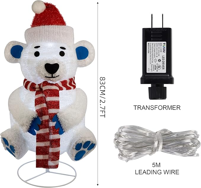 Glintoper Lighted Christmas Decorations, Pre-Lit Pop Up Plush White Bear with Built-in Lights, Collapsible and Easy-Assembly, Light Up Polar Bear for Indoor Outdoor Holiday Xmas New Year Winter Decor