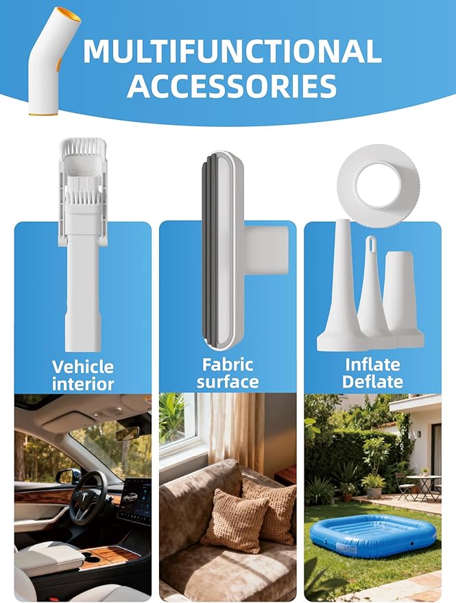Handheld Vacuum Cordless, 4 in 1 Portable Mini Car Vacuum Cleaner with 15000pa Suction Power, 2 Suction Modes & Multi-Nozzles for Home Pet Office, White