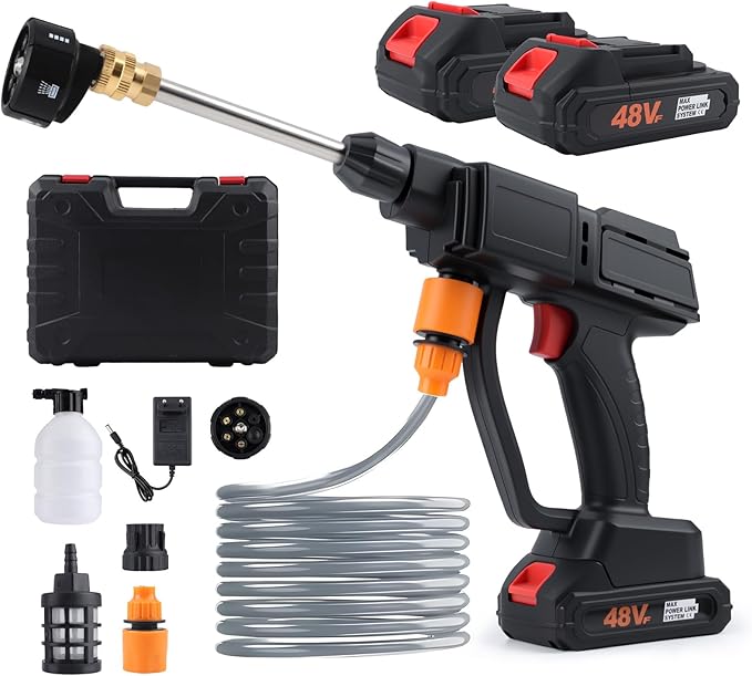Portable Pressure Washer, Handheld High-Pressure Water Spray Gun with Foam Cannon, 600PSI Cordless Jet Washer with 6-in-1 Nozzle, Battery Powered Car Cleaner Machine for Fence, Floor, Garden Cleaning
