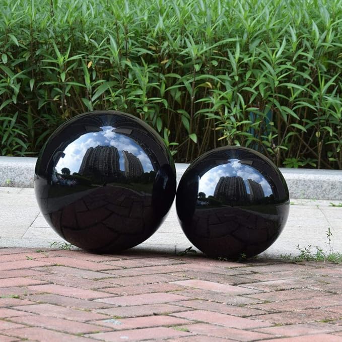 14 inch Diameter Black Gazing Ball,Black Stainless Steel Polished Reflective Smooth Garden Sphere Globe Mirror,Colorful and Shiny Addition to Any Garden or Home