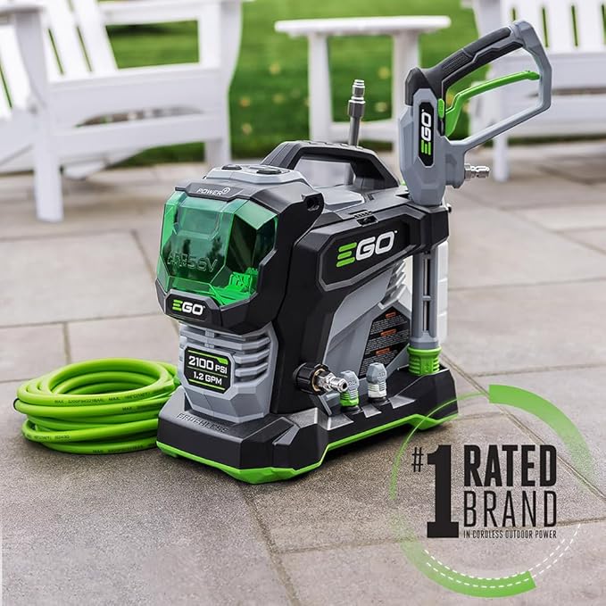 EGO Power+ 2100 Psi 1.2 Gpm Battery Powered Cold Water Pressure Washer with 4 Spray Nozzles 6.0Ah Kit
