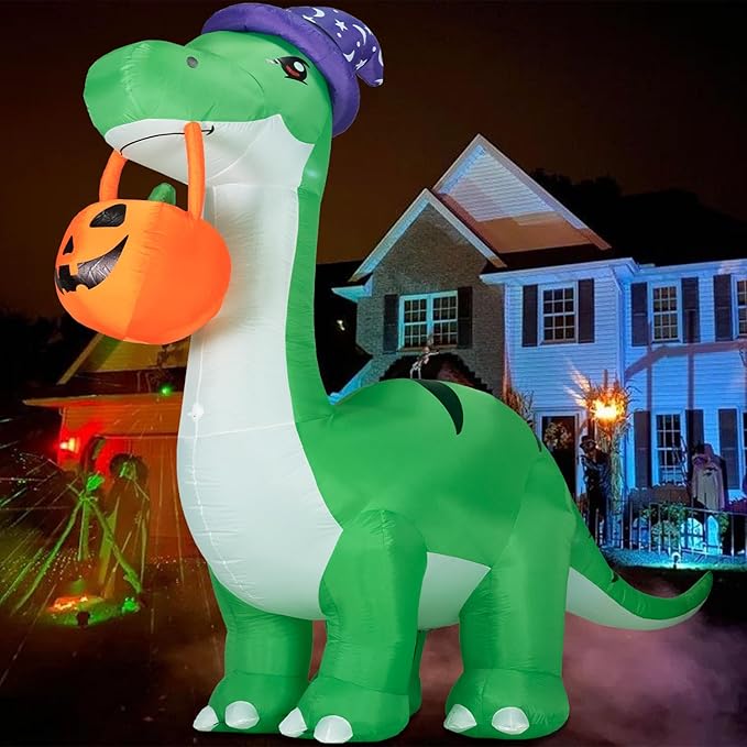 ININ 10FT Giant Halloween Inflatable Dinosaur Decorations Outdoor,Halloween Blow Up Yard Decorations Built-in LED Lights,Halloween Party Decor,for Yard/Lawn/Garden.