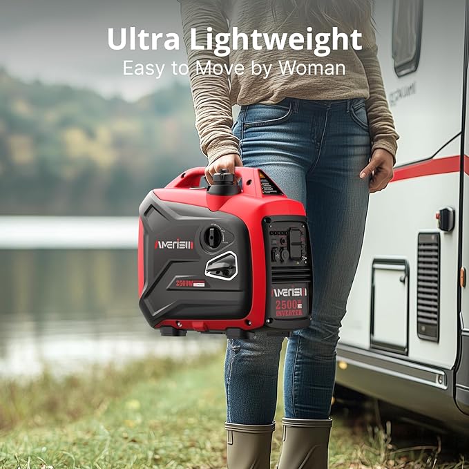 Gas Powered Inverter Generator 2500W - Super Quiet Gas Generator with CO Sensor, EPA 2025 Compliant for Camping, Tailgating, and Home Use