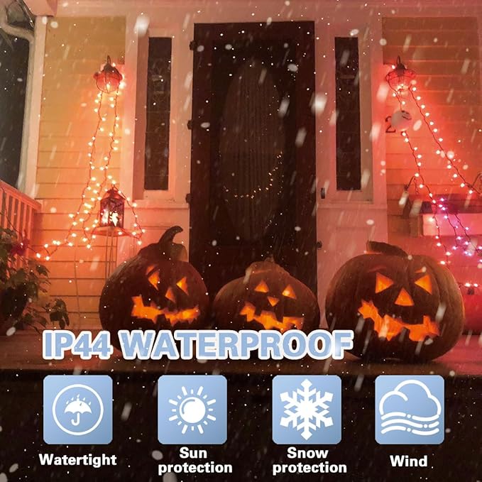 33ft Halloween Decorative Mini Lights, 100 LED Transparent Wire Fairy Starry String Lights Plug in, 11Lighting Modes, for Halloween Decoration Outdoor Xmas Tree Party Decoration (Orange)