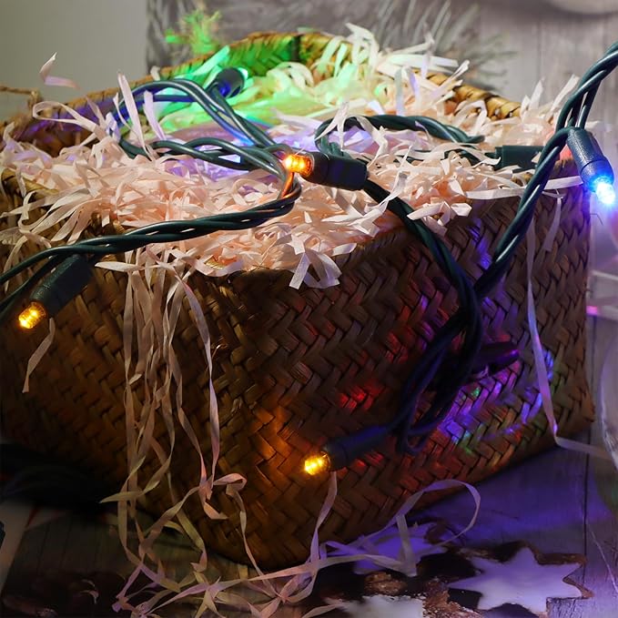 50 LED 5MM Multicolor Christmas Lights, 17FT Indoor/Outdoor String Light, Mini Lights for Garden, Patio, Christmas Trees - Green Wire, Commercial Grade, UL Listed