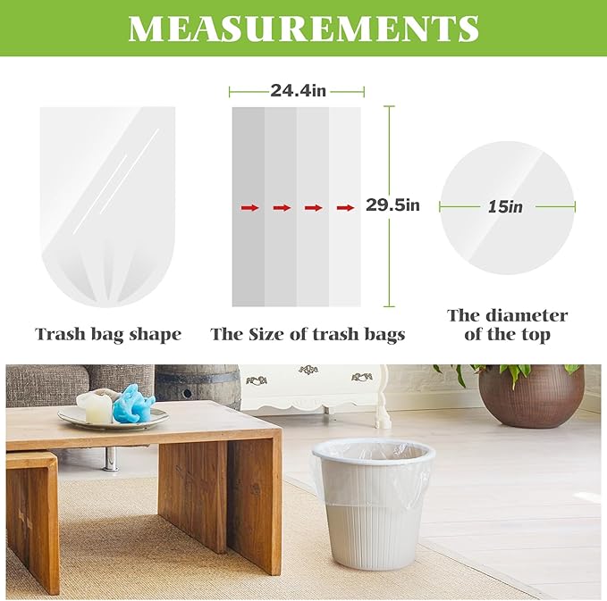 10 Gallon 300 Counts Medium Trash Bags Tall Kitchen Garbage Bags by Teivio, 9 Gallon 10 Gallon 11 Gallon,Bathroom Trash Can Bin Liners, Intended for Home,Plastic Bags for office kitchen, Clear