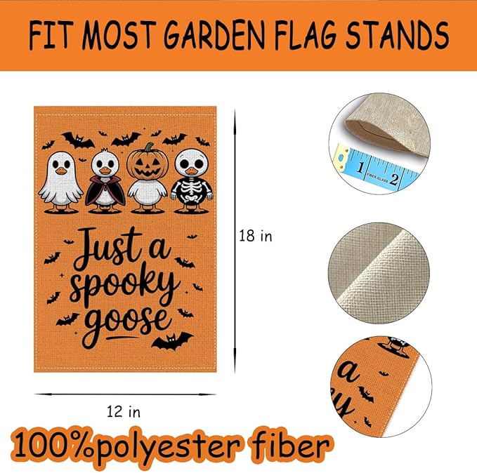 HTBIG Funny Halloween Goose Decor, Just a Spooky Goose Garden Flag, Cute Horror Garden Flag 12x18 inch, For Halloween Holiday Yard Outdoor Decorate