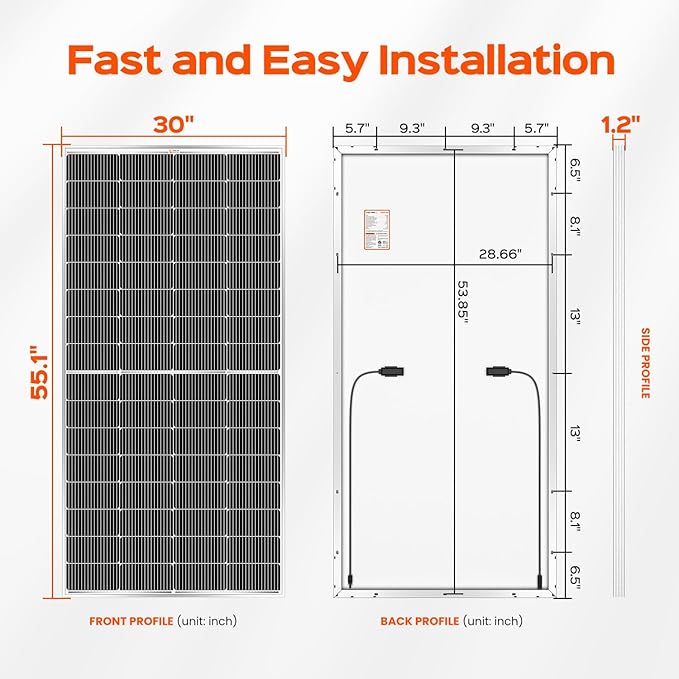 RICH SOLAR 220 Watt 12 Volt 16BB Cell Monocrystalline Solar Panel High Efficiency Solar Module for RV Trailer Camper Marine Off Grid