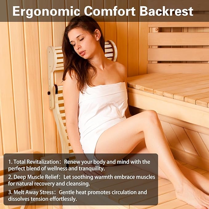 Sauna Backrest Added Adjustable Neck Pillow Accessories Bamboo Sauna Back Rest 18 Low - Heat - Conducting Bamboo Slats + Anti - Slip Pads for Comfort Lying or Leaning