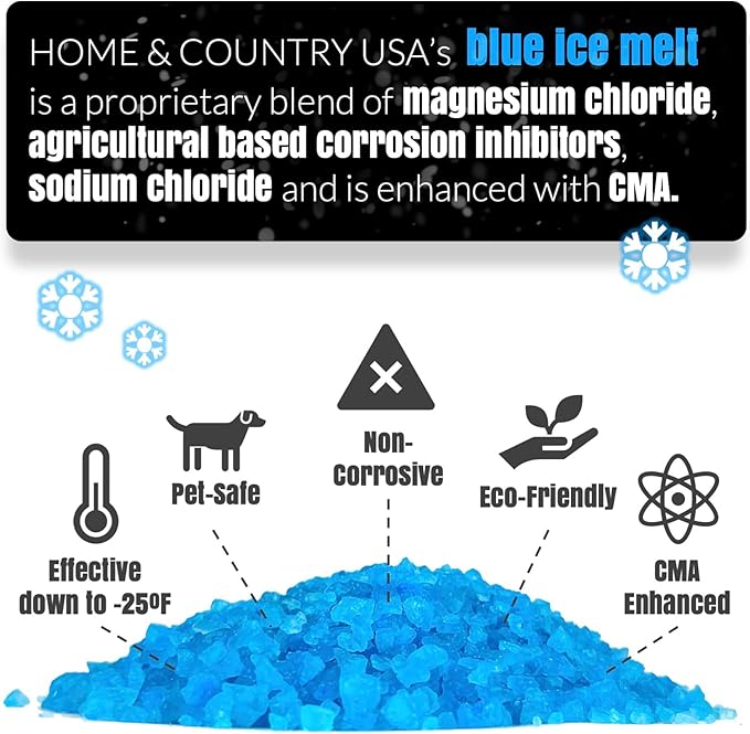 Ice and Snow Melt 8 lb Bag CMA Blended Magnesium Chloride Ice Melter Effective Snow and Ice Removal Effective Below Zero Degrees (Blue)